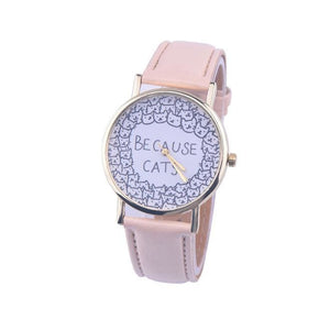 'BECAUSE CATS' Leather Band Analog Quartz Vogue Wrist Watches - meowoholics