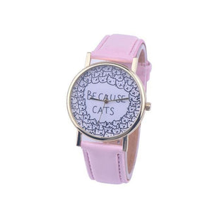 'BECAUSE CATS' Leather Band Analog Quartz Vogue Wrist Watches - meowoholics