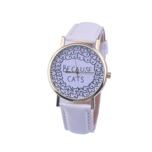 'BECAUSE CATS' Leather Band Analog Quartz Vogue Wrist Watches - meowoholics