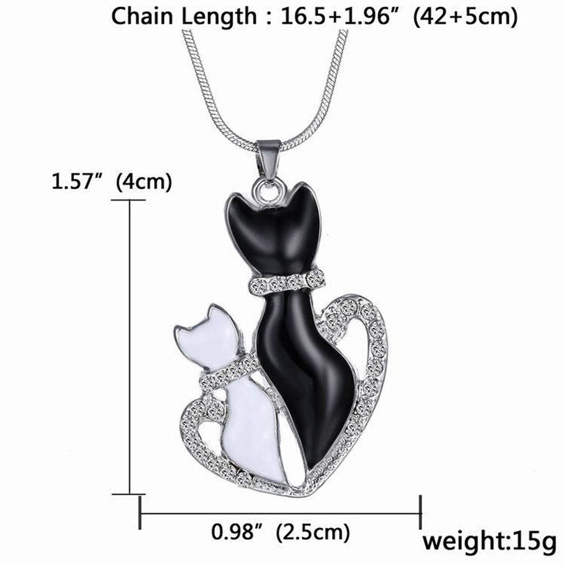 Heart Shape Pendant Necklace for Lover Couple Black White Cat - meowoholics