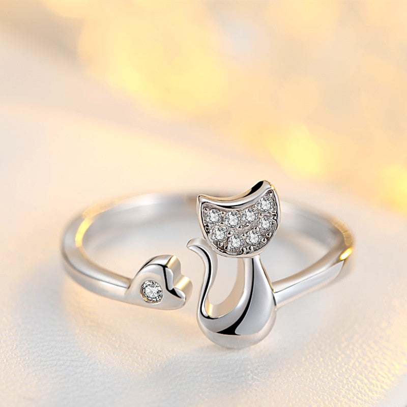 Cute Cat Design Silver/Gold Color Adjustable Rings - meowoholics