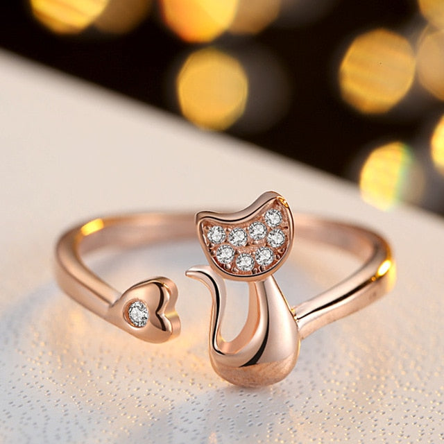 Cute Cat Design Silver/Gold Color Adjustable Rings - meowoholics