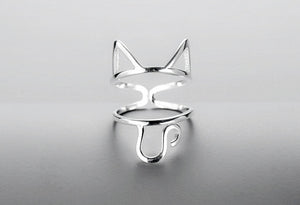 Silver Hollow Cute Cat Ring For Women - meowoholics