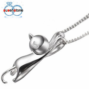 Cute Kitty Necklace Silver Plated Chain Pendant - meowoholics