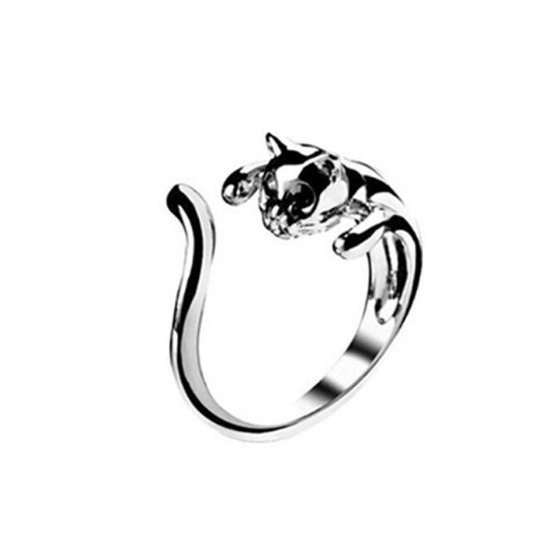 Silver Color Cute Cat Openings Ring With Black Eyes Jewelry - meowoholics