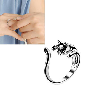 Silver Color Cute Cat Openings Ring With Black Eyes Jewelry - meowoholics