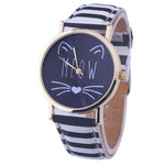 Cat Pattern Leather Band Analog Quartz Vogue Wrist Watch - meowoholics