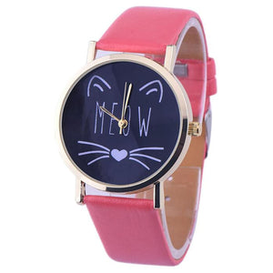 Cat Pattern Leather Band Analog Quartz Vogue Wrist Watch - meowoholics