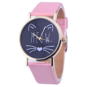 Cat Pattern Leather Band Analog Quartz Vogue Wrist Watch - meowoholics