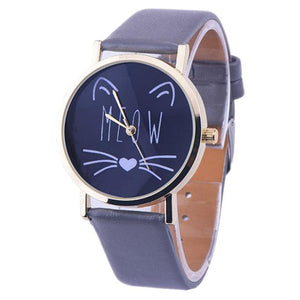 Cat Pattern Leather Band Analog Quartz Vogue Wrist Watch - meowoholics