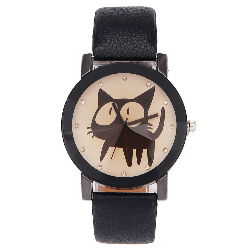 Cat Crystal Imitation Leather Quartz Wrist Watch - meowoholics