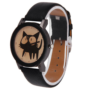 Cat Crystal Imitation Leather Quartz Wrist Watch - meowoholics