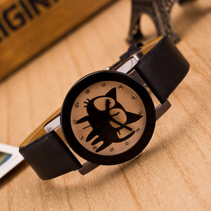 Cat Crystal Imitation Leather Quartz Wrist Watch - meowoholics