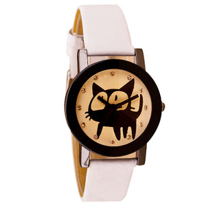 Cat Crystal Imitation Leather Quartz Wrist Watch - meowoholics