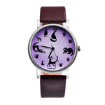 Women Cute Cat Faux Leather Analog Quartz Watch - meowoholics