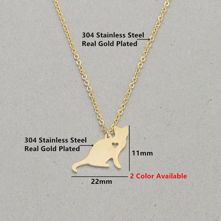 Cat Lover Necklace Stainless Steel Gold Silver Color - meowoholics