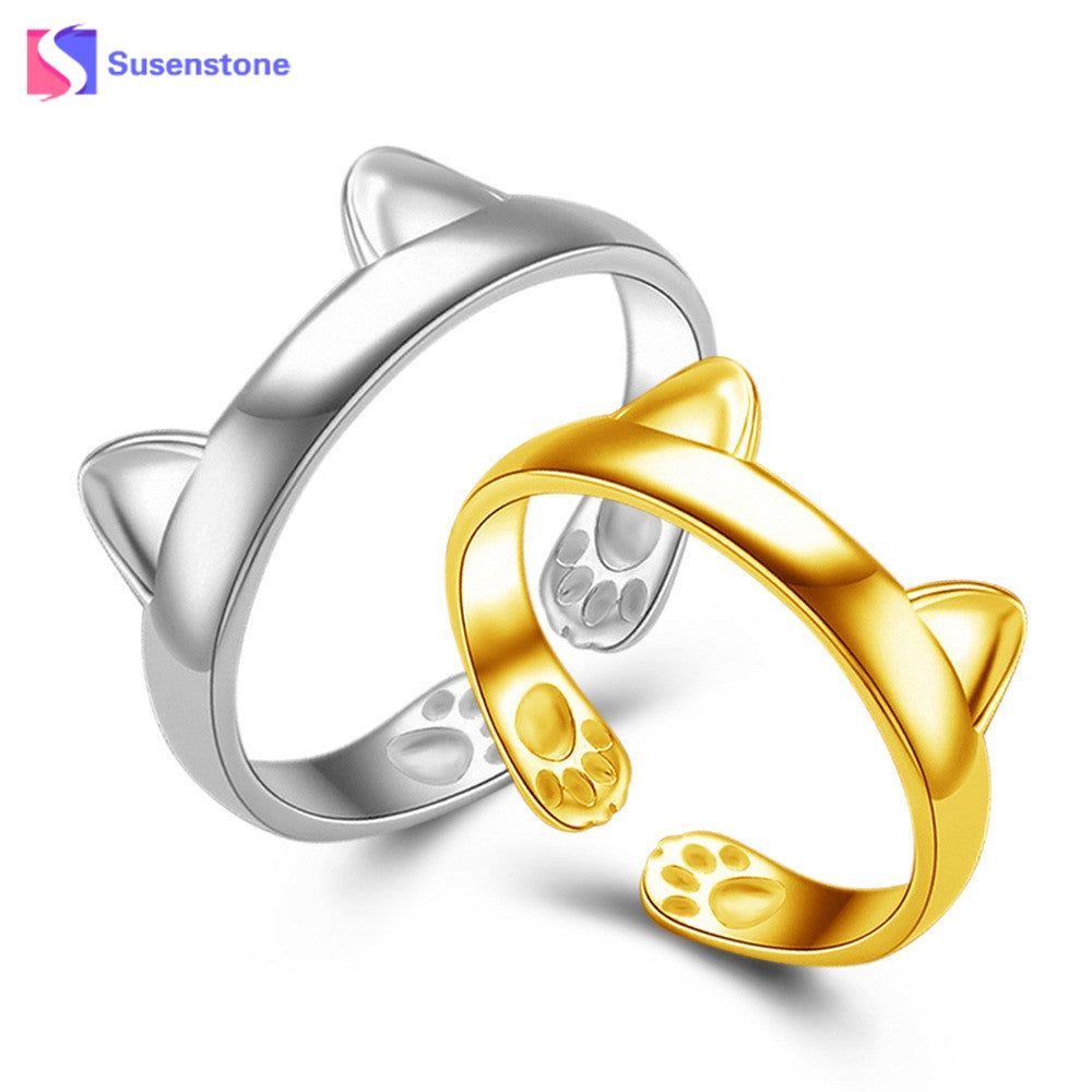 Silver Gold Cat Ears Open Rings Vintage Jewelry - meowoholics