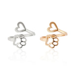 Women Cute Metal Heart Cat Paw Open Adjustable Rings - meowoholics