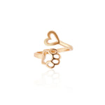 Women Cute Metal Heart Cat Paw Open Adjustable Rings - meowoholics