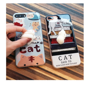 Stress Reliever 3D Cute Case Soft Squeezable Silicone Cat for iPhone X, 6, 6 plus,7, 7 plus,8 ,8 plus - meowoholics