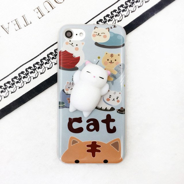 Stress Reliever 3D Cute Case Soft Squeezable Silicone Cat for iPhone X, 6, 6 plus,7, 7 plus,8 ,8 plus - meowoholics