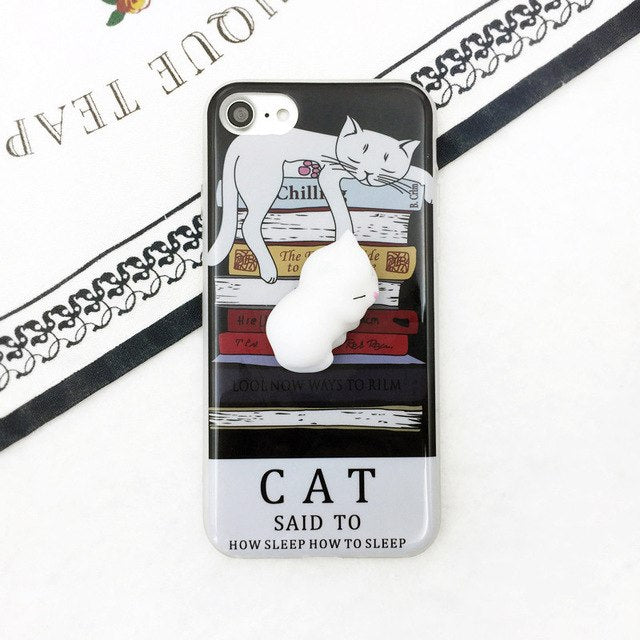 Stress Reliever 3D Cute Case Soft Squeezable Silicone Cat for iPhone X, 6, 6 plus,7, 7 plus,8 ,8 plus - meowoholics