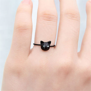 Women Mini Cute Cat Shape Ring Rhinestone - meowoholics