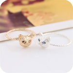 Women Mini Cute Cat Shape Ring Rhinestone - meowoholics