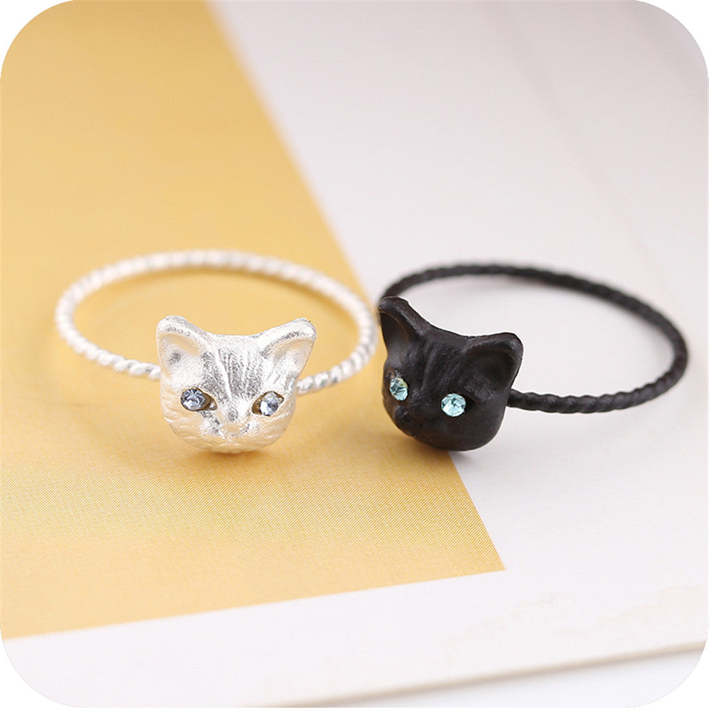 Women Mini Cute Cat Shape Ring Rhinestone - meowoholics