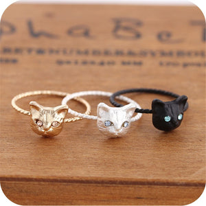 Women Mini Cute Cat Shape Ring Rhinestone - meowoholics