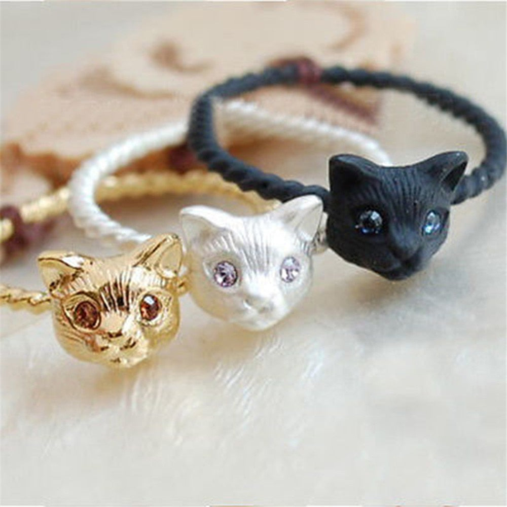 Women Mini Cute Cat Shape Ring Rhinestone - meowoholics