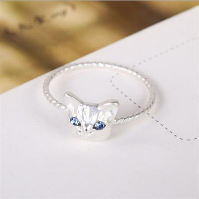 Women Mini Cute Cat Shape Ring Rhinestone - meowoholics