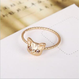 Women Mini Cute Cat Shape Ring Rhinestone - meowoholics