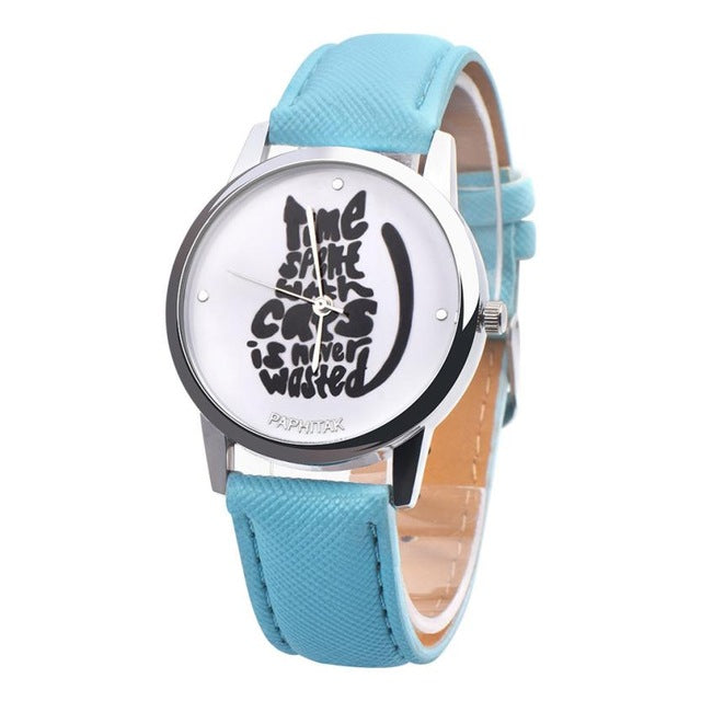 "Time Spent With Cats Is Never Wasted' Quarts Watch For Women - meowoholics