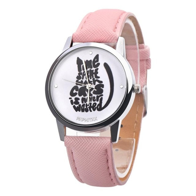 "Time Spent With Cats Is Never Wasted' Quarts Watch For Women - meowoholics