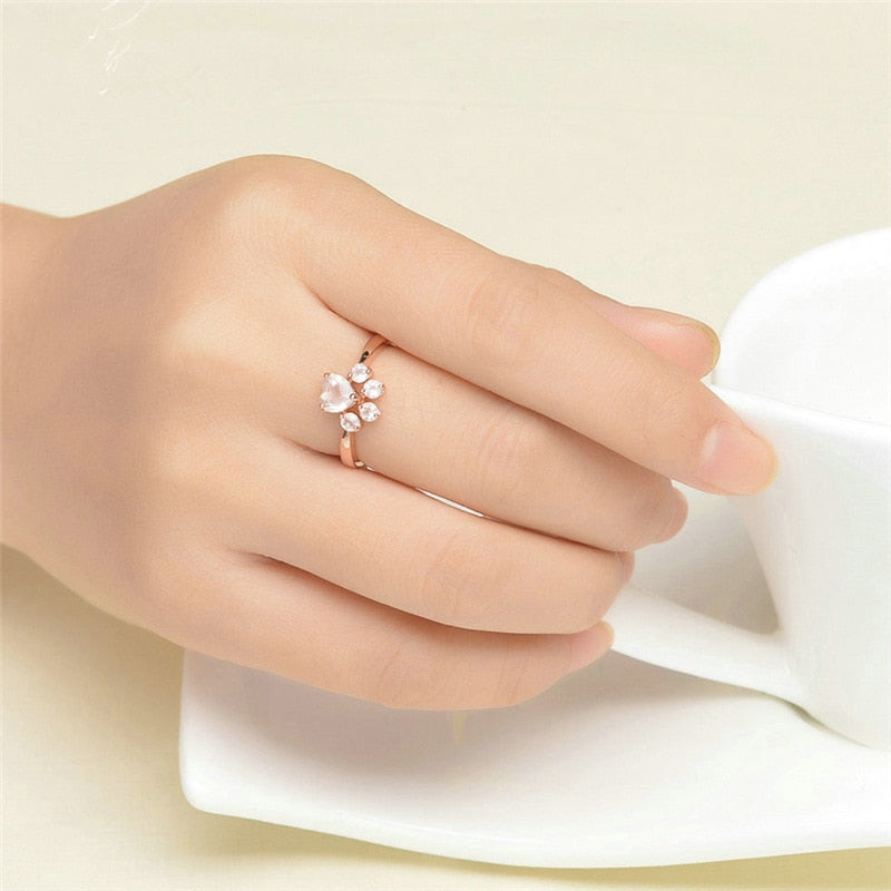 Cute Cat Paw Rose Gold Adjustable Rings For Women - meowoholics