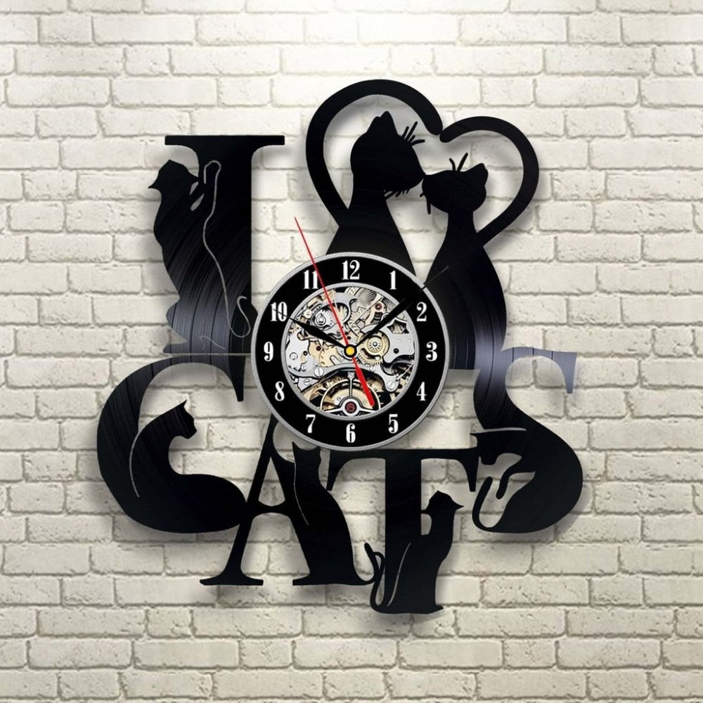 I Love Cats 3D Wall Clock With And Without LED Back Light - meowoholics