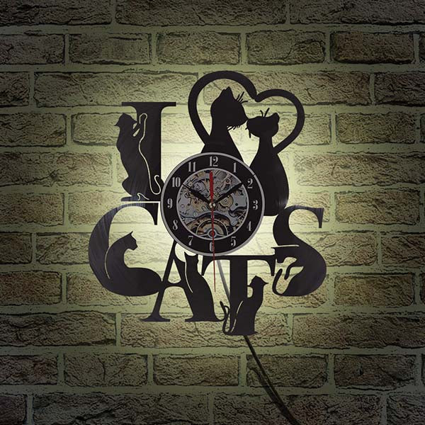 I Love Cats 3D Wall Clock With And Without LED Back Light - meowoholics