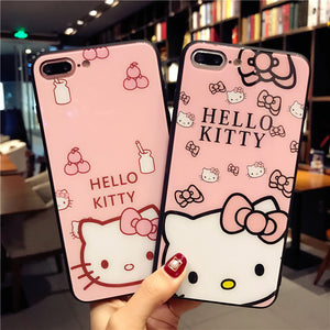 Hello Kitty Glass Back Case + Tempered Glass for Apple iPhone X, 6, 6plus, 7, 7plus, 8, 8plus - meowoholics