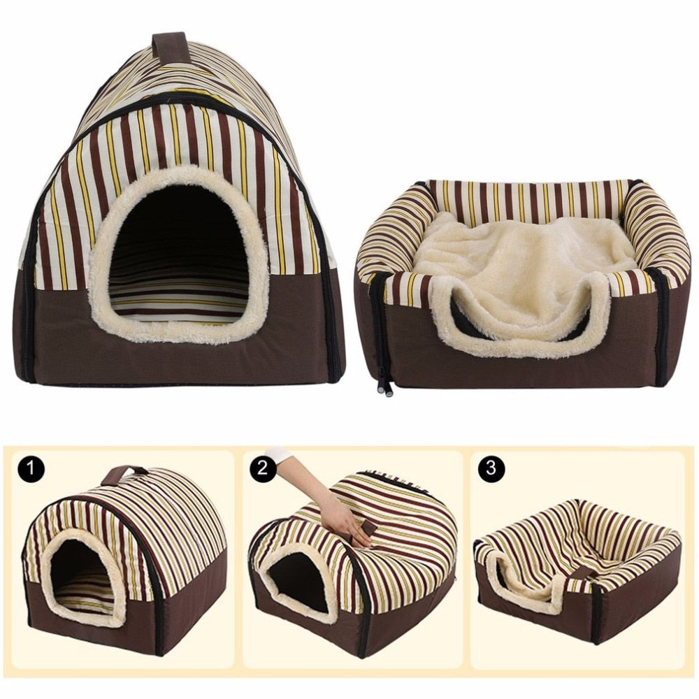 Portable Foldable Cat House with Mat Kennel Nest - meowoholics