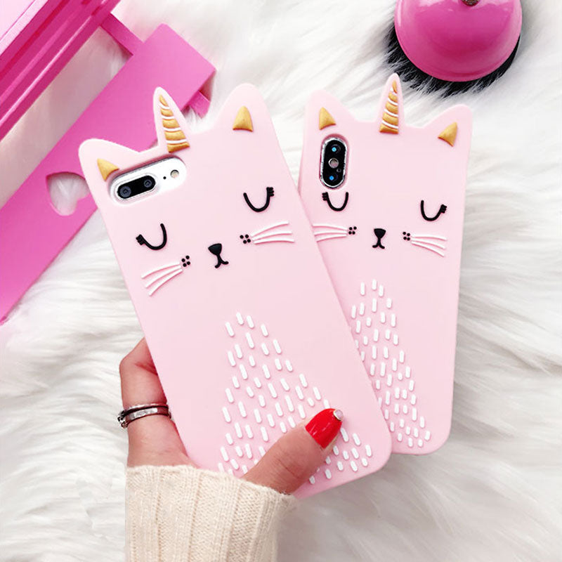 3D Cartoon Pink Cat Soft Silicone Case For Apple iphone X, 6,6 plus,7,7 plus,8,8 plus - meowoholics