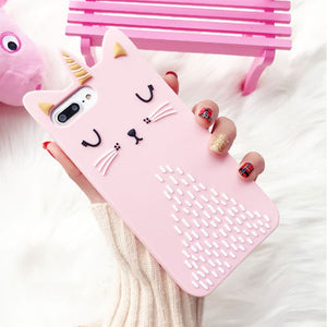 3D Cartoon Pink Cat Soft Silicone Case For Apple iphone X, 6,6 plus,7,7 plus,8,8 plus - meowoholics