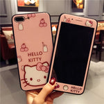 Hello Kitty Glass Back Case + Tempered Glass for Apple iPhone X, 6, 6plus, 7, 7plus, 8, 8plus - meowoholics