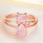 Rose Gold Pink Crystal Cat Ring White Copper Plated - meowoholics