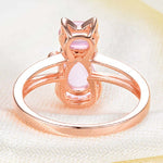 Rose Gold Pink Crystal Cat Ring White Copper Plated - meowoholics