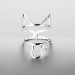 Silver Hollow Cute Cat Ring For Women - meowoholics