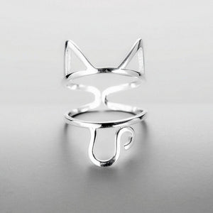 Silver Hollow Cute Cat Ring For Women - meowoholics