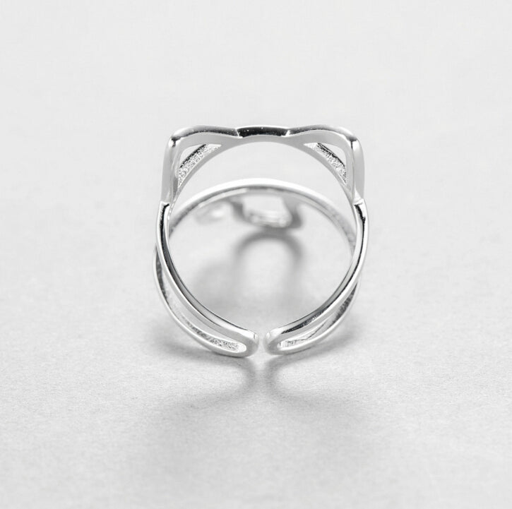 Silver Hollow Cute Cat Ring For Women - meowoholics