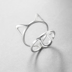 Silver Hollow Cute Cat Ring For Women - meowoholics