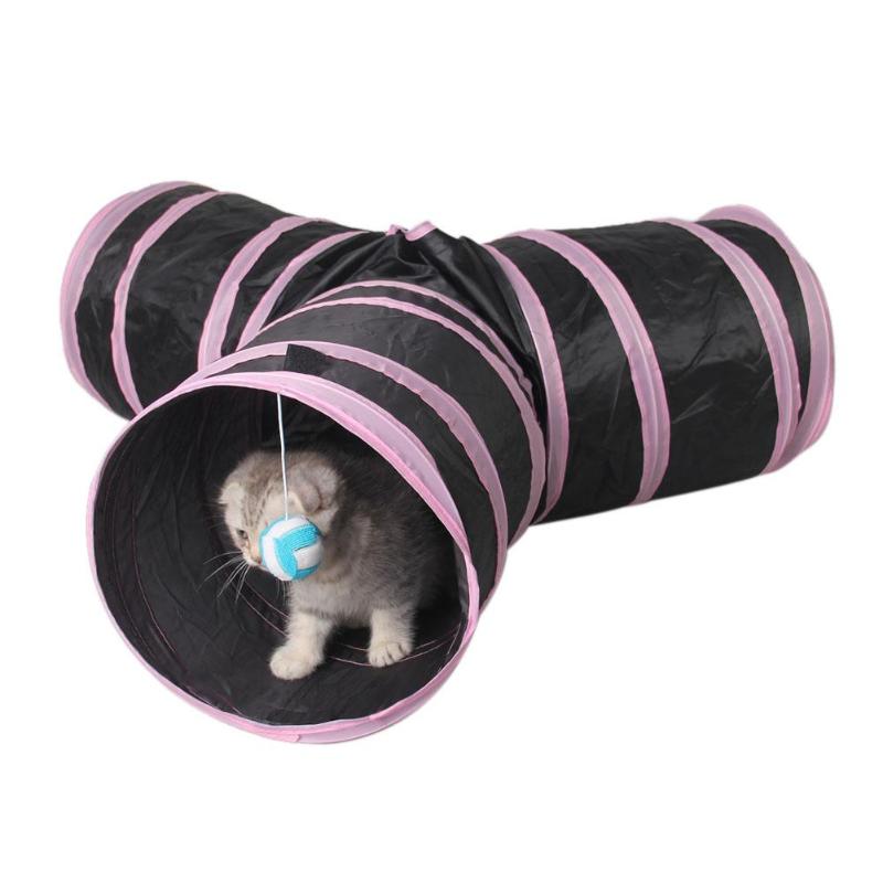 Fold able Pet Cat Tunnel Toy 3 Way In - meowoholics